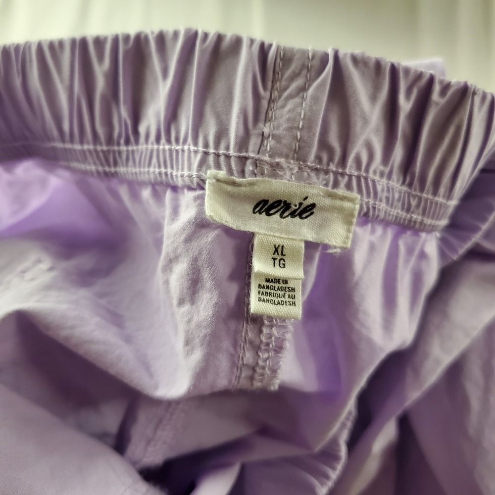 Aerie Wide‎ Leg Cargo Pants Women XL Pastel Purple Cotton Pocket Drawstring - Picture 3 of 10